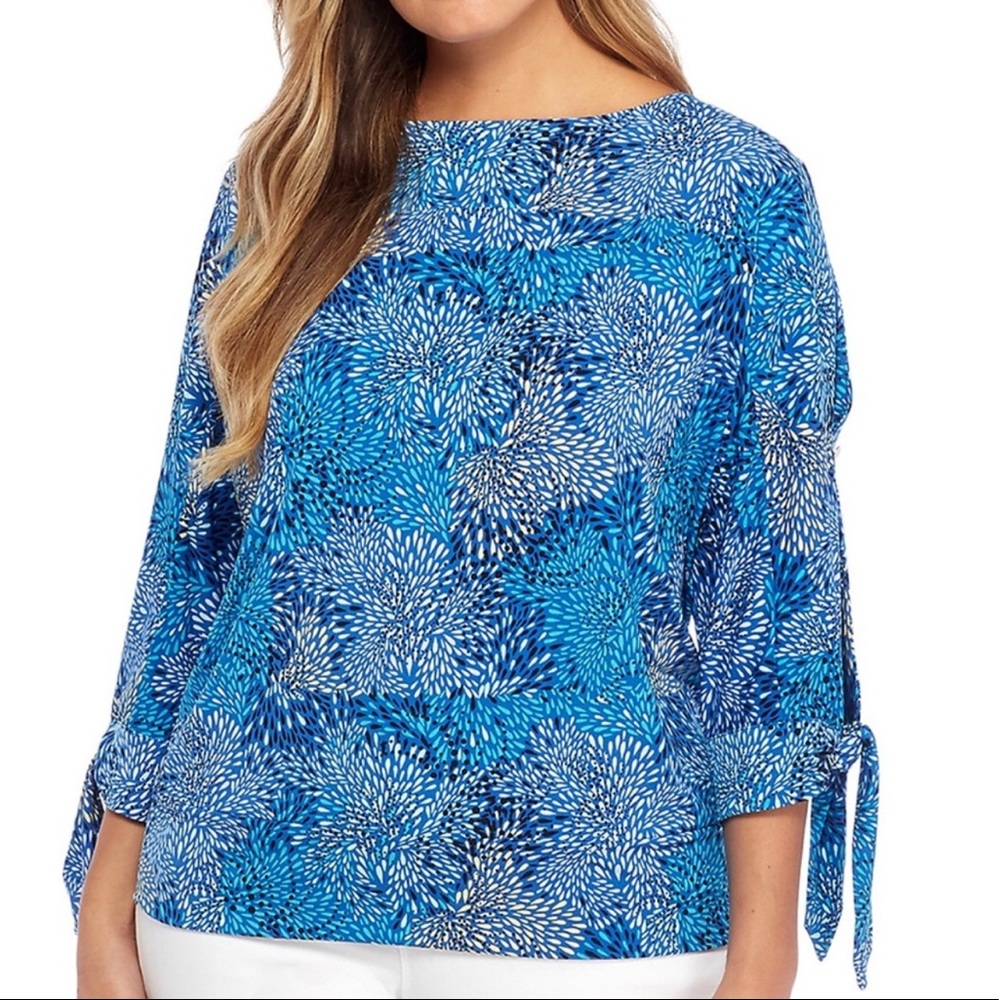 The Limited Blue and Yellow Boat Neck Blouse